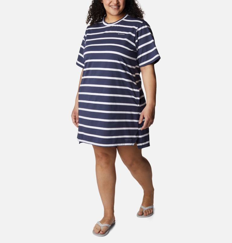Women's Columbia Sun Trek T-Shirt Dress Stripe | Plus Size CA-T6810